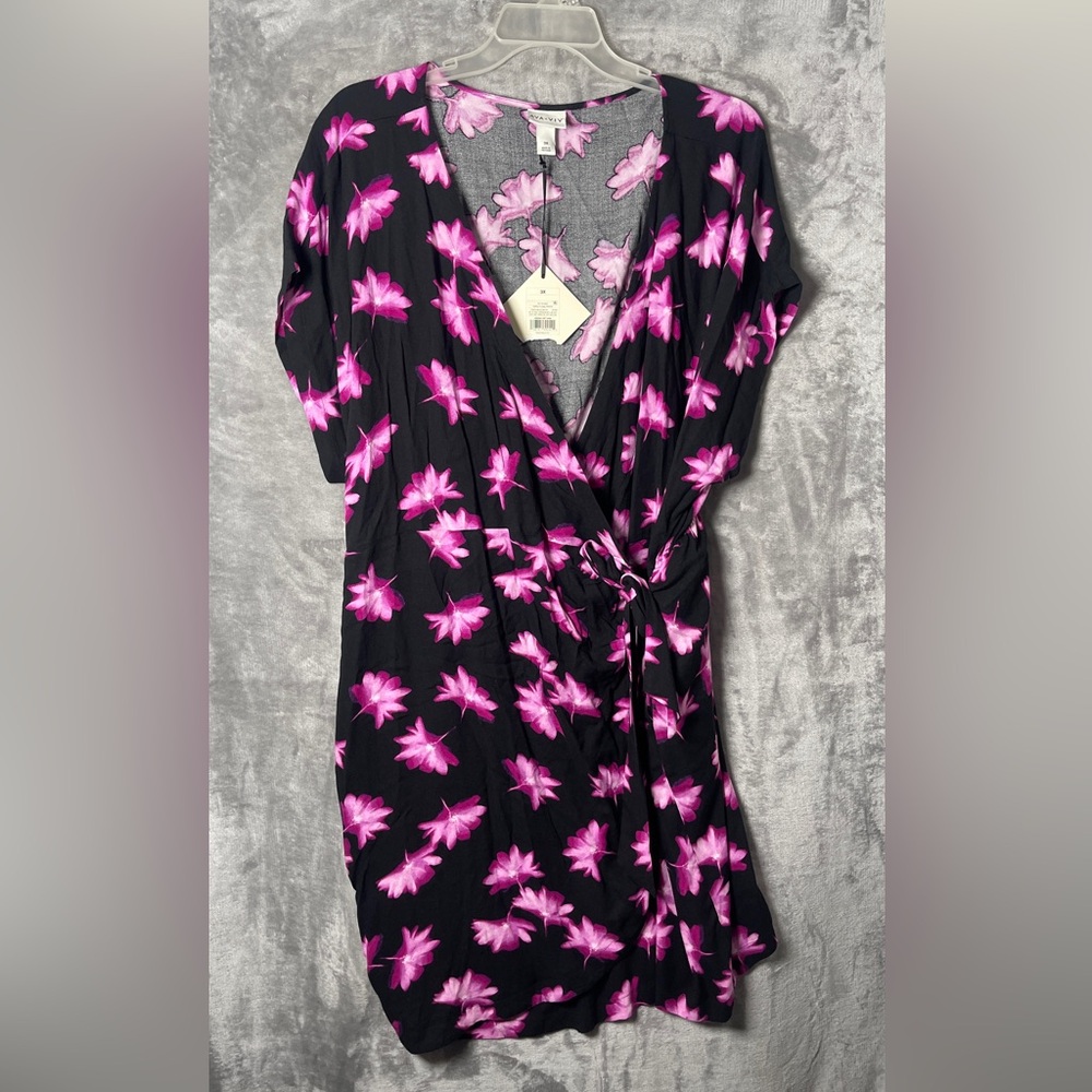 Floral Wrap Dress in Black and Pink